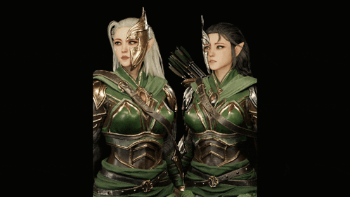 Two Armored Women One Holding Bow and Arrow