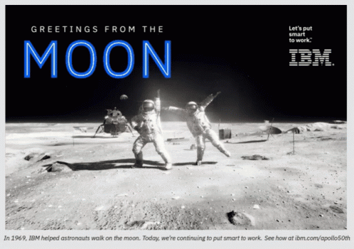Two Astronauts On The Moon With The Words Greetings From The Moon Above Them GIF