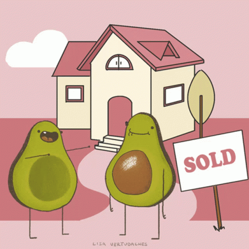 Two Avocados Standing in Front of House