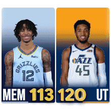 Two Basketball Players Are Standing Next To Each Other With Mem 113 120 Ut On The Bottom GIF
