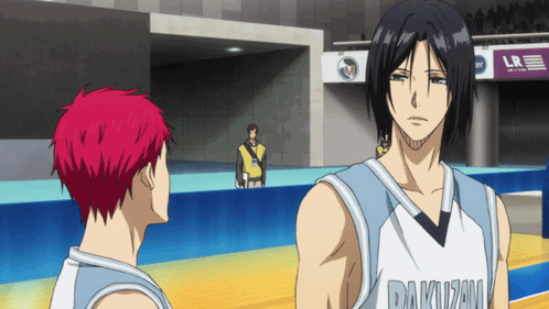 Two Basketball Players Are Standing On A Court And One Has The Letter D On His Shirt GIF