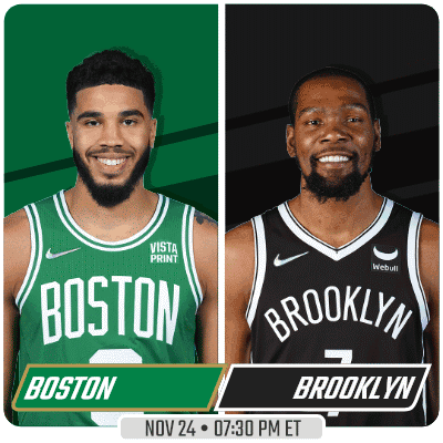 Two Basketball Players Boston vs Brooklyn Poster