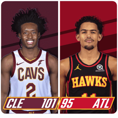 Two Basketball Players For The Cavs And Hawks GIF