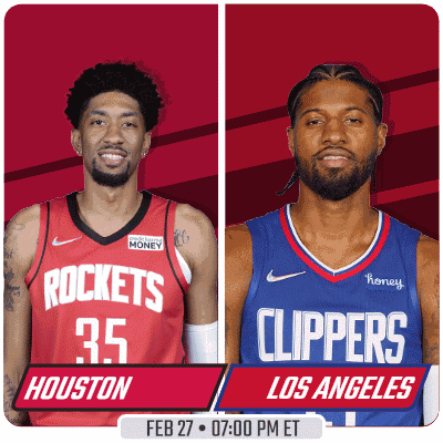 Two Basketball Players For The Houston Rockets And Los Angeles Clippers Are Shown GIF