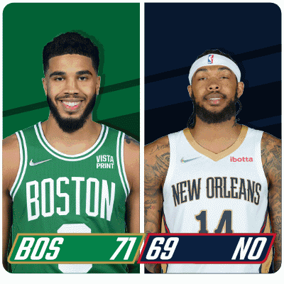 Two Basketball Players From Boston And New Orleans GIF