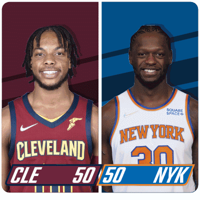 Two Basketball Players From Cleveland And New York Are Shown GIF