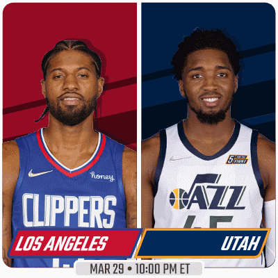 Two Basketball Players From Los Angeles And Utah Are On A Poster GIF