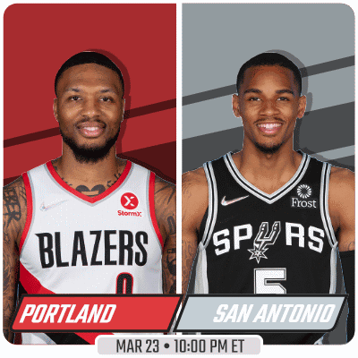 Two Basketball Players From Portland And San Antonio Are Shown GIF