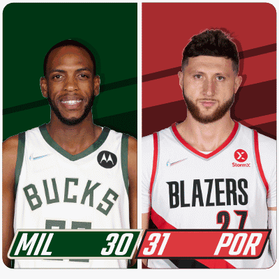 Two Basketball Players From The Bucks And The Blazers Are Shown GIF