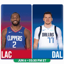 two basketball players from the clippers and dallas are shown