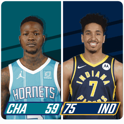 two basketball players from the hornets and indiana pacers are shown