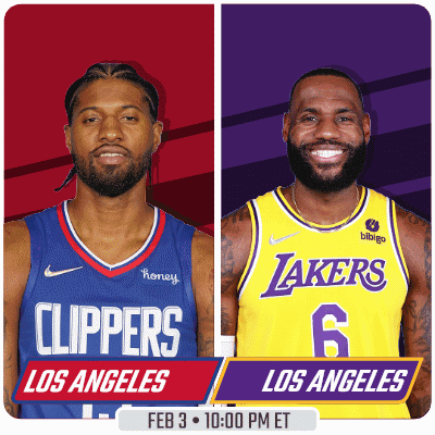 Two Basketball Players From The Los Angeles Clippers And The Lakers GIF