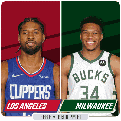 Two Basketball Players From The Los Angeles Clippers And The Milwaukee Bucks Are On A Poster GIF