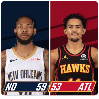Two Basketball Players From The New Orleans And Hawks Teams GIF