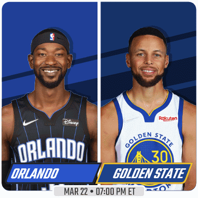 two basketball players from the orlando magic and golden state warriors are on a blue background