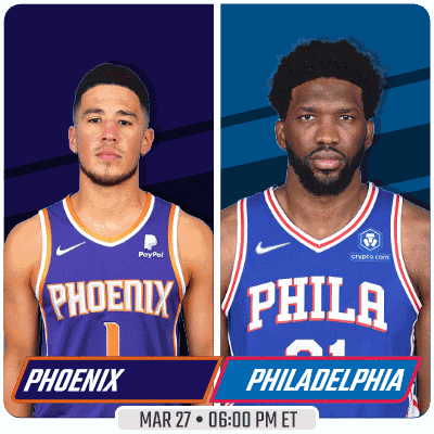 Two Basketball Players From The Phoenix And Philadelphia Teams GIF
