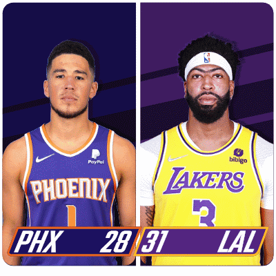 Two Basketball Players From The Phoenix Suns And The Lakers GIF