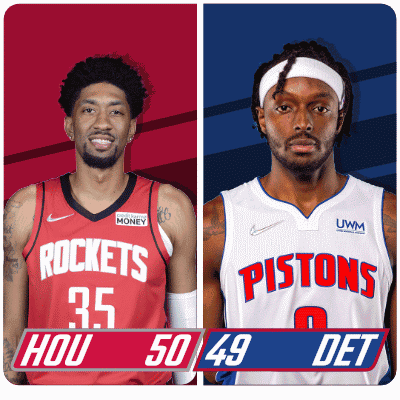 Two Basketball Players From The Rockets And Pistons Are Shown GIF