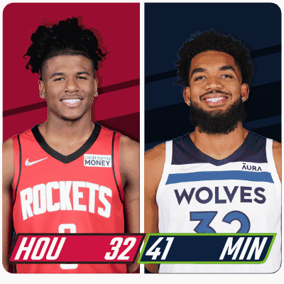 two basketball players from the rockets and wolves are shown