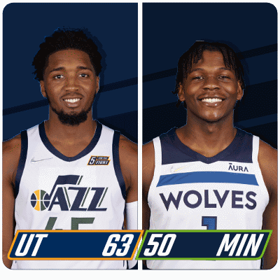 Two Basketball Players From The Utah Jazz And The Wolves GIF