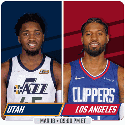 Two Basketball Players From Utah And Los Angeles Are On A Poster GIF
