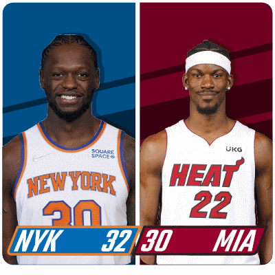 Two Basketball Players New York vs Heat