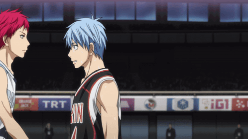 Two Basketball Players On A Court With A Banner That Says Trt On It GIF