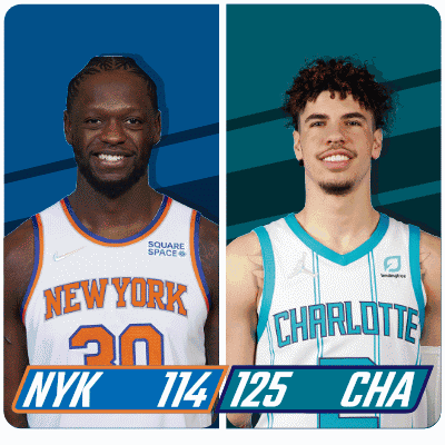 Two Basketball Players One From New York And One From Charlotte GIF