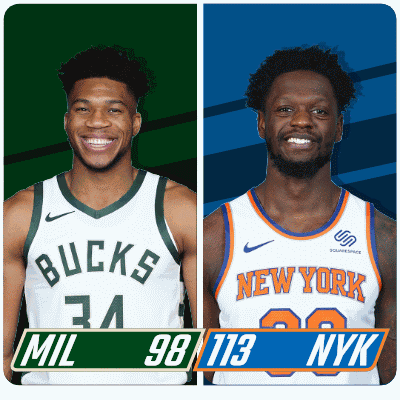 Two Basketball Players One From The Bucks And The Other From New York GIF