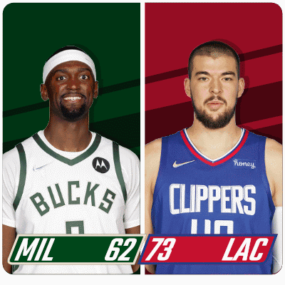Two Basketball Players One From The Bucks And The Other From The Clippers Are Standing Next To Each Other GIF