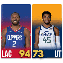 Two Basketball Players One From The Clippers And One From The Utah Jazz GIF