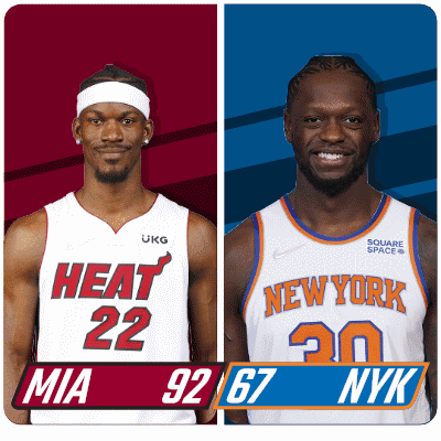 Two Basketball Players One From The Heat And One From New York GIF