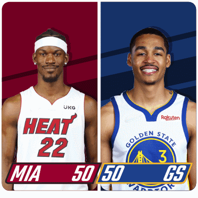 two basketball players one from the heat and the other from the golden state