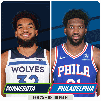 Two Basketball Players One From The Wolves And One From The Philadelphia GIF