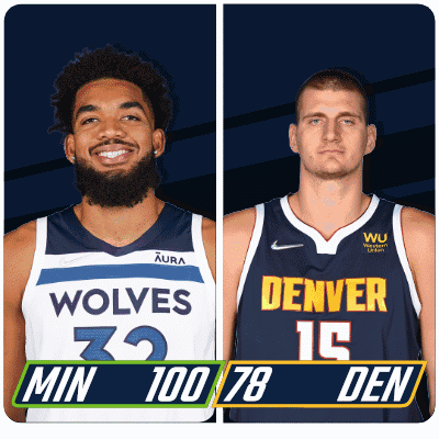Two Basketball Players One From The Wolves And The Other From The Denver Nuggets GIF