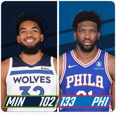 Two Basketball Players One From The Wolves And The Other From The Philadelphia Phillies GIF