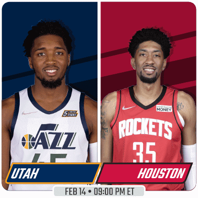 Two Basketball Players One From Utah And One From Houston Are Shown GIF