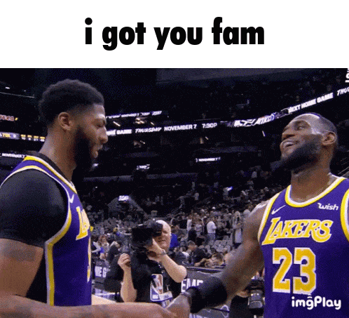 Two Basketball Players Shaking Hands With The Words I Got You Fam Below Them GIF