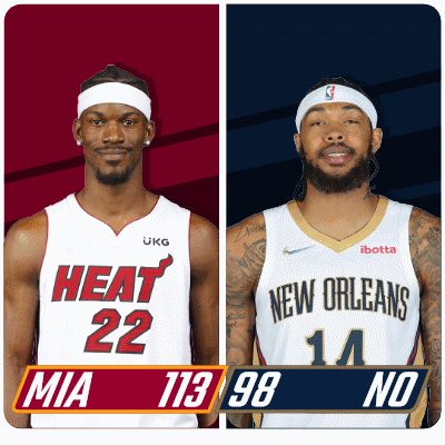 Two Basketball Players Wearing Heat 22 And New Orleans 14 Jerseys GIF