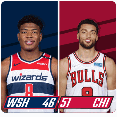 Two Basketball Players Wizards and Bulls Standing