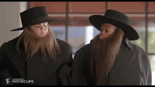 Two Bearded Children In Hats And Coats GIF