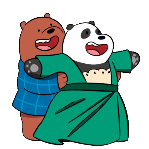 Two Bears Hugging One in Green Dress