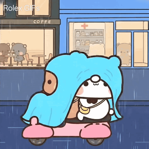 Two Bears Riding Scooter In Rain GIF