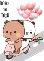 Two Bears Riding Scooter with Balloons
