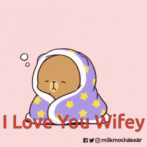 Two Bears Wrapped In Blanket Saying I Love You Wifey GIF