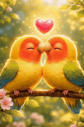 Two Birds Kissing With Heart