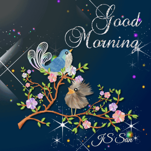 Two Birds Sitting On Branch Good Morning GIF