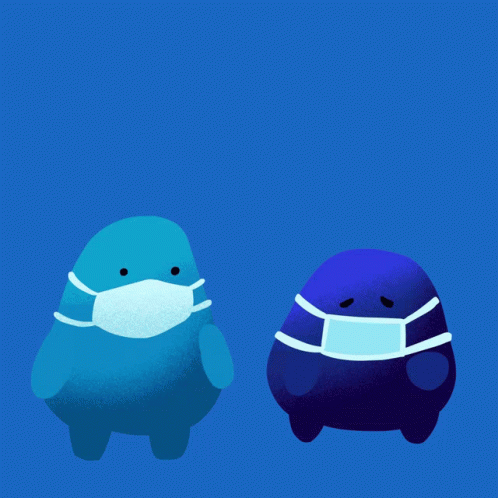 Two Blue Cartoon Characters Wearing Masks