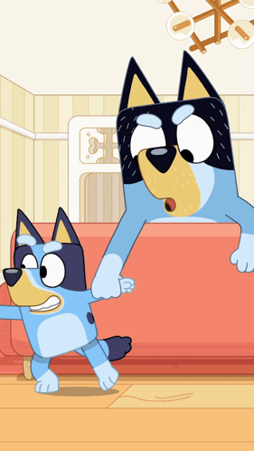 Two Blue Cartoon Dogs Standing Together