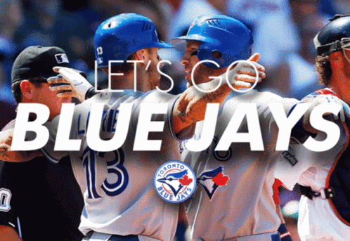 Two Blue Jays Players Hugging Let's Go Blue Jays